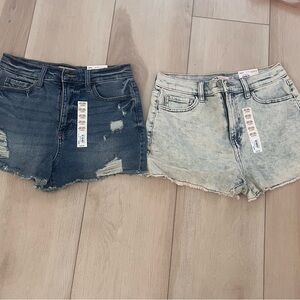 SO Women's Distressed Jean Shorts - Dark Blue and Light Blue